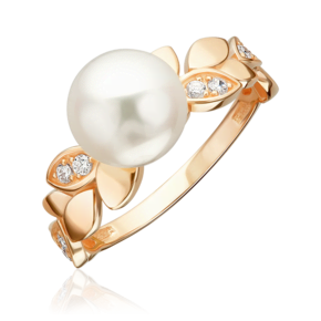 Кольцо из красного золота с жемчугом культивированным и фианитами 01-5965-00-302-1110