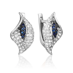 Серьги «Каллы» с английским замком из белого золота с бриллиантами и сапфирами 02-0795-00-105-1120-30