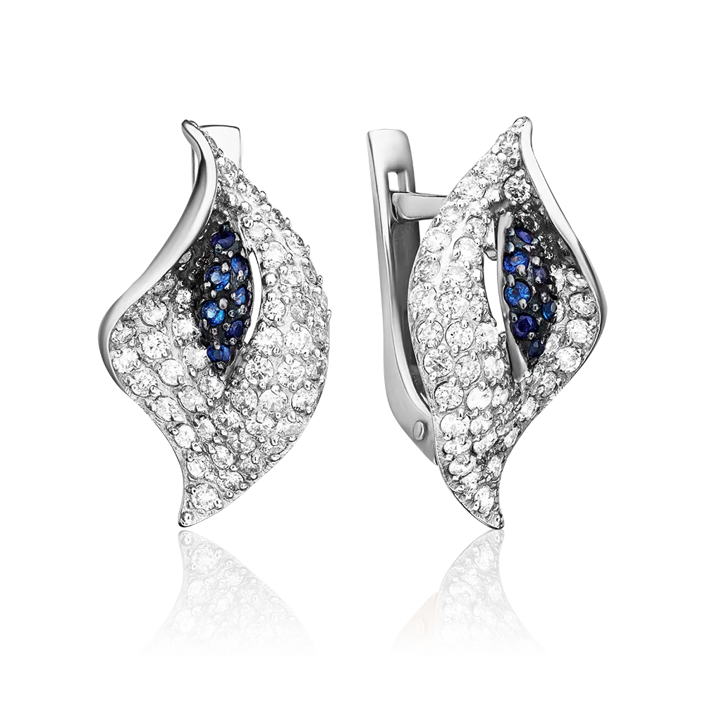 Серьги «Каллы» с английским замком из белого золота с бриллиантами и сапфирами 02-0795-00-105-1120-30