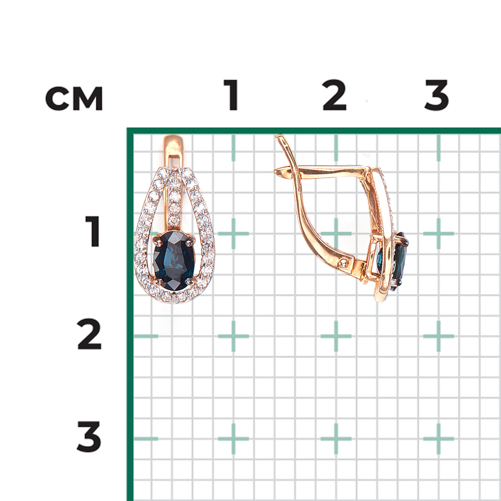 Серьги с английским замком из красного золота с сапфиром и бриллиантами 02-0798-00-105-1110-30