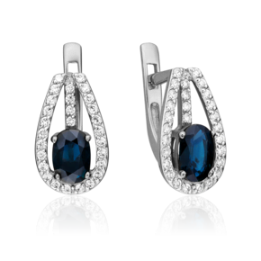 Серьги с английским замком из белого золота с сапфиром и бриллиантами 02-0799-00-105-1120-30