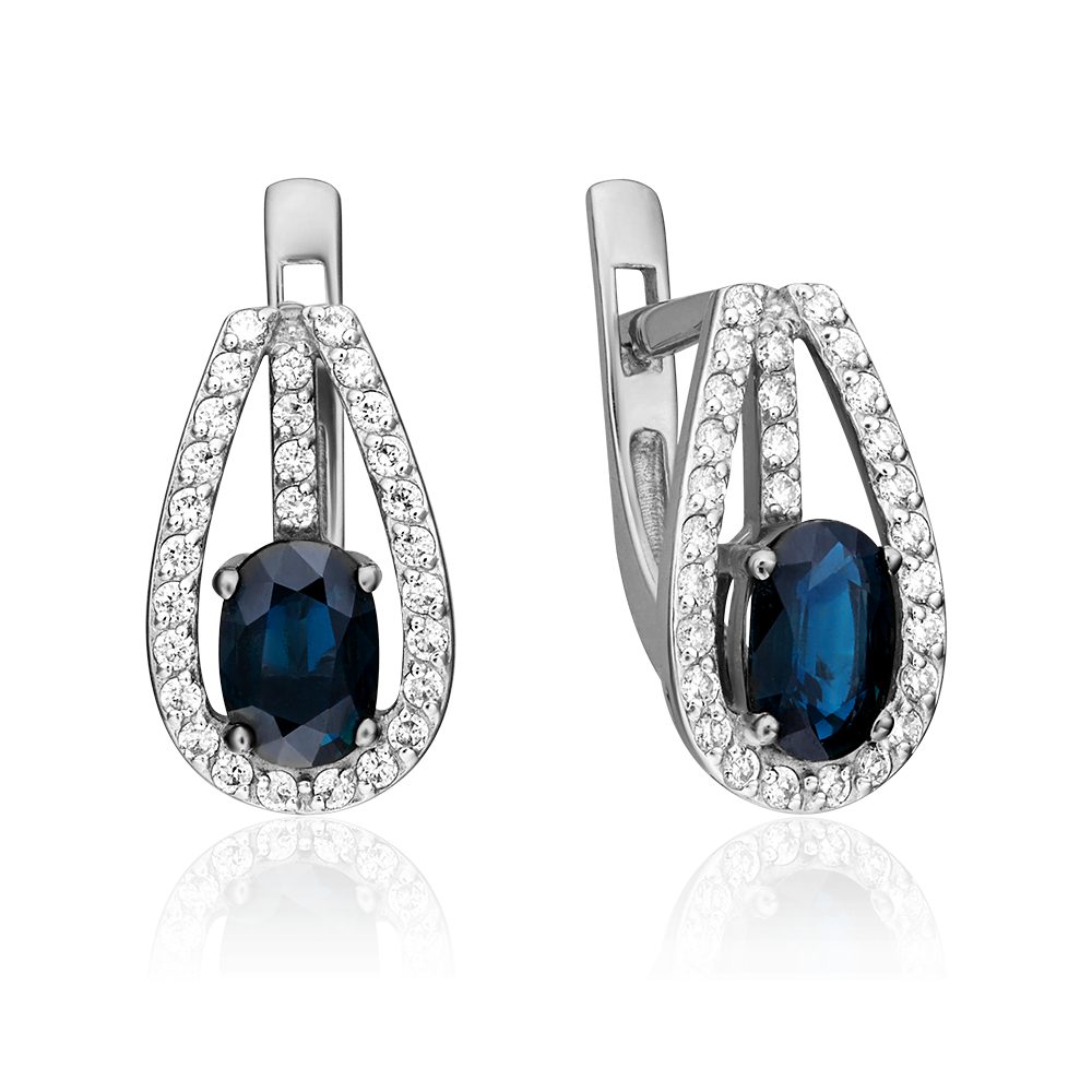 Серьги с английским замком из белого золота с сапфиром и бриллиантами 02-0799-00-105-1120-30