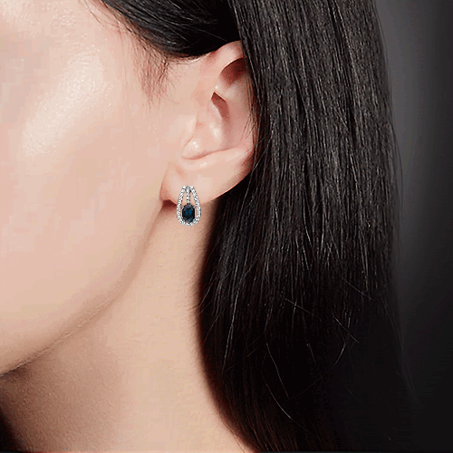 Серьги с английским замком из белого золота с сапфиром и бриллиантами 02-0799-00-105-1120-30