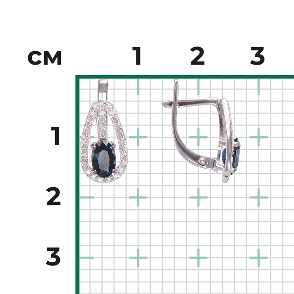 Серьги с английским замком из белого золота с сапфиром и бриллиантами 02-0799-00-105-1120-30