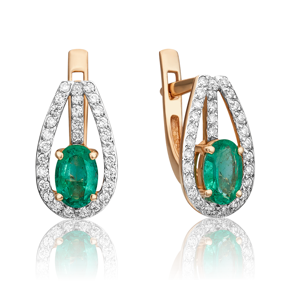 Серьги с английским замком из красного золота с изумрудом и бриллиантами 02-0798-00-106-1110-30