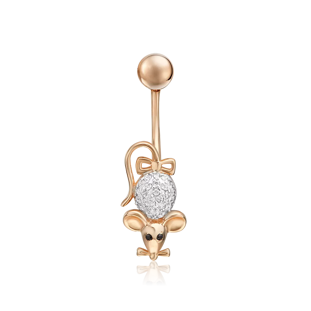 Пирсинг в пупок «Мышь» из красного золота с фианитами 06-1334-00-403-1110-32