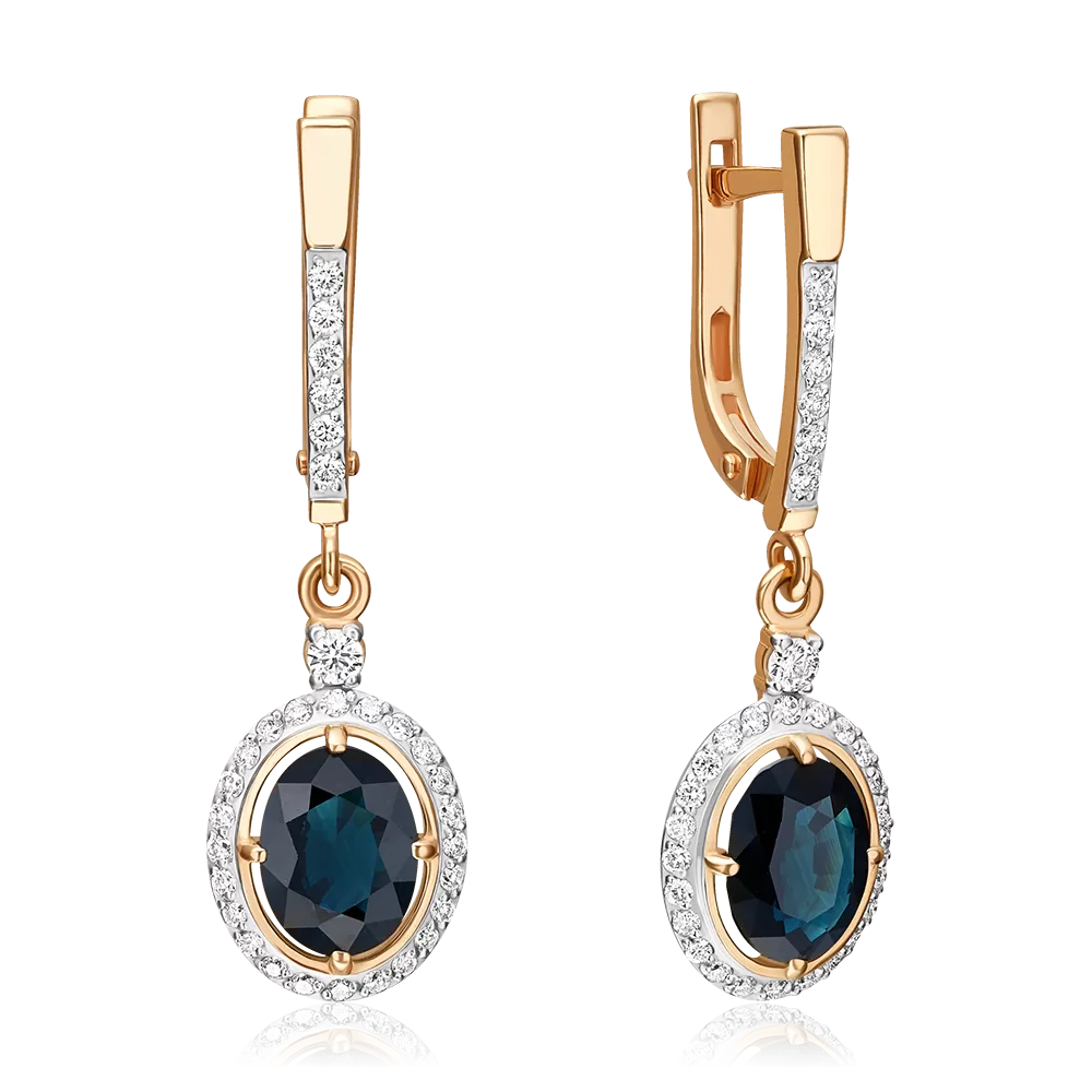 Серьги с английским замком из красного золота с сапфиром и бриллиантами 02-1370-00-105-1110-30