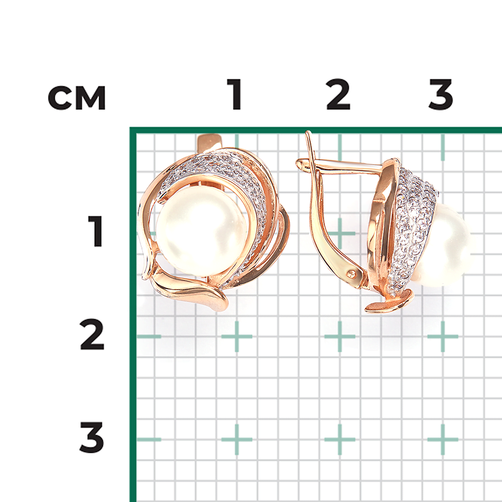 Серьги с английским замком из красного золота с жемчугом культивированным и фианитами 02-1378-00-302-1110-31