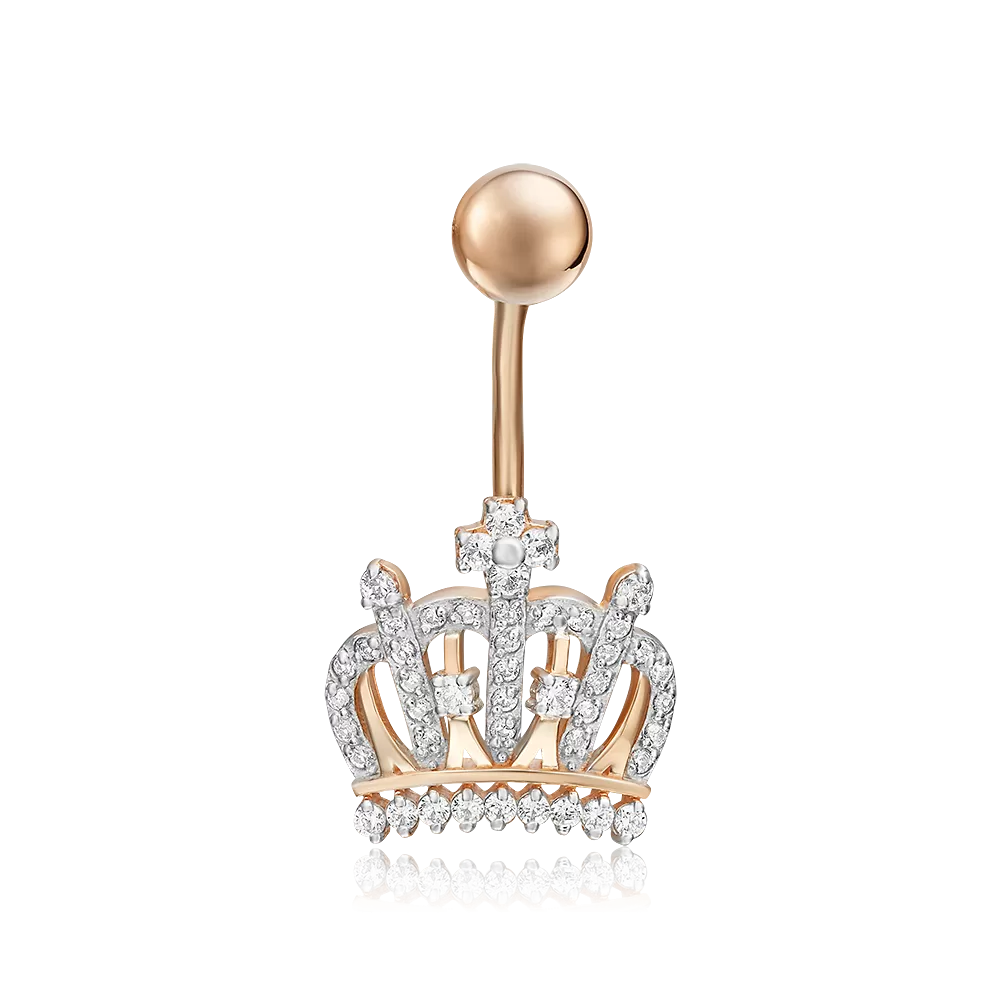 Пирсинг в пупок «Корона» из красного золота с фианитами 06-1478-00-401-1110-24