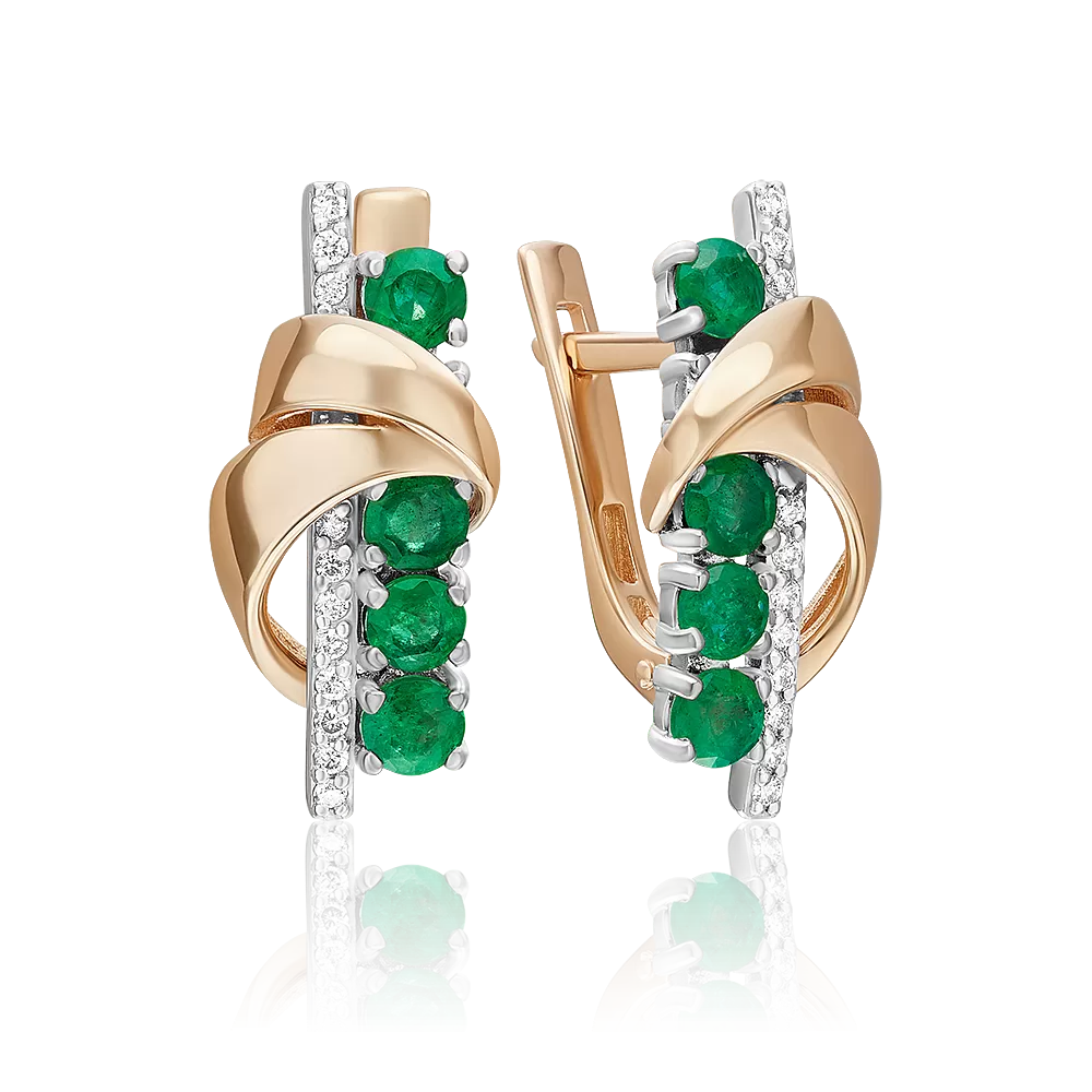 Серьги с английским замком из комбинированного золота с изумрудами и бриллиантами 02-5253-00-106-1111
