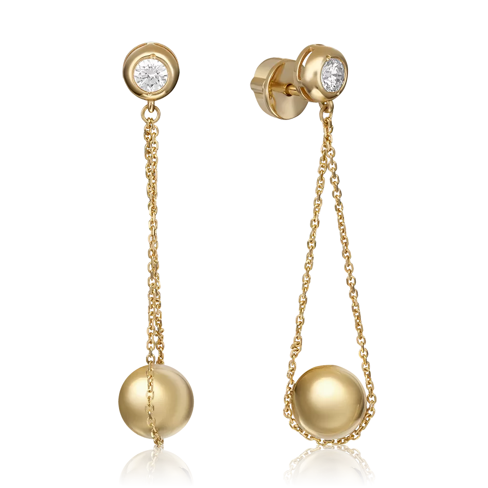 Серьги-пусеты из лимонного золота с фианитом 02-4372-00-401-1130-03