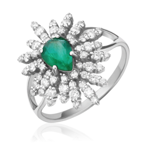 Кольцо из белого золота с изумрудом и бриллиантами 01-1152-00-106-1120-30