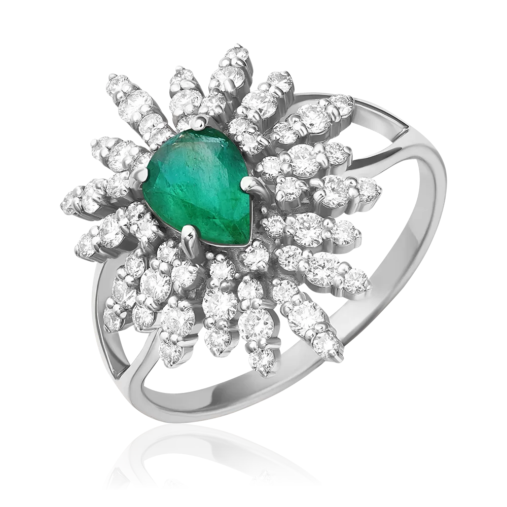 Кольцо из белого золота с изумрудом и бриллиантами 01-1152-00-106-1120-30