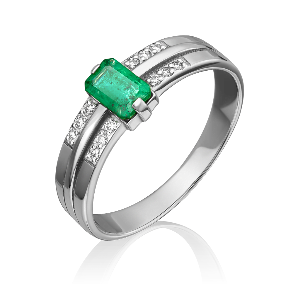 Кольцо из белого золота с изумрудом и бриллиантами 01-1254-00-106-1120-30