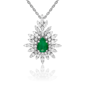 Подвеска из белого золота с изумрудом и бриллиантами