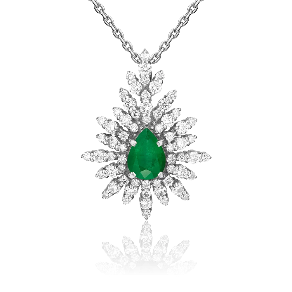 Подвеска из белого золота с изумрудом и бриллиантами 03-0399-00-106-1120-30