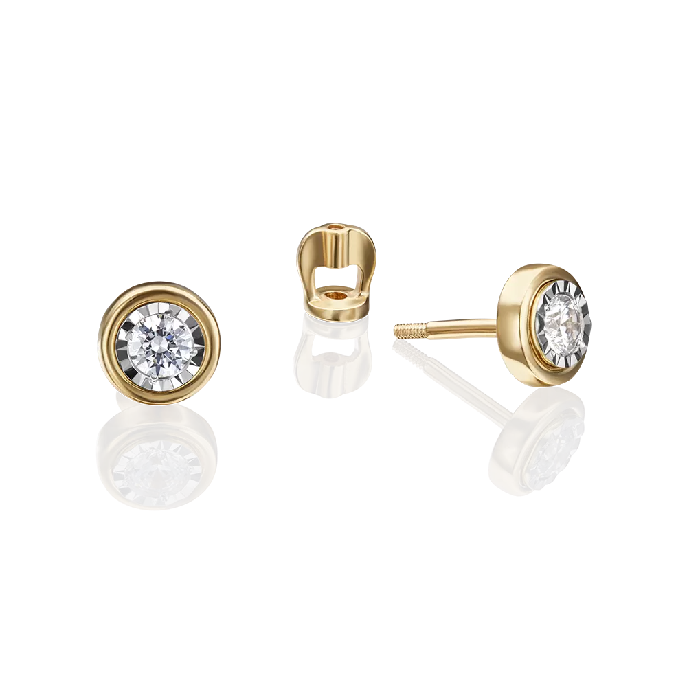 Серьги-пусеты из комбинированного золота с фианитом 02-4303-00-501-1121-38