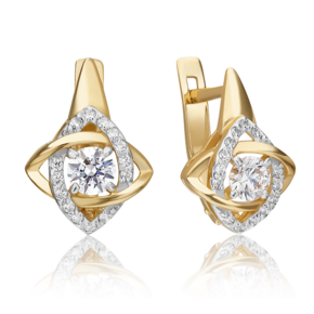 Серьги с английским замком из лимонного золота с фианитами 02-4403-01-501-1130-38