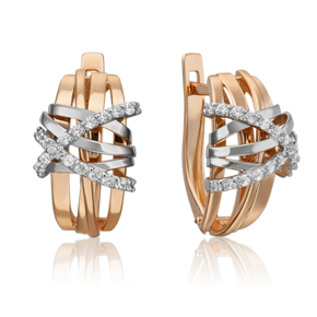 Серьги с английским замком из комбинированного золота с фианитами 02-4593-00-401-1111-24