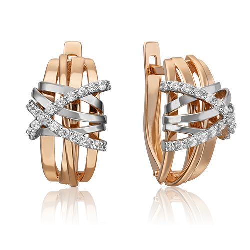 Серьги с английским замком из комбинированного золота с фианитами 02-4593-00-401-1111-24