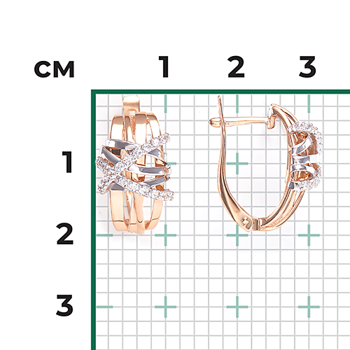 Серьги с английским замком из комбинированного золота с фианитами 02-4593-00-401-1111-24