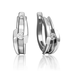 Серьги с английским замком из белого золота с бриллиантом 02-4239-00-101-1120-30