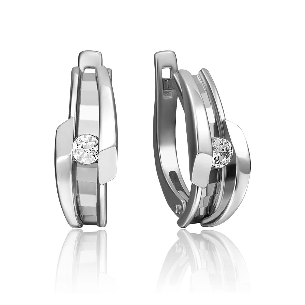Серьги с английским замком из белого золота с бриллиантом 02-4239-00-101-1120-30