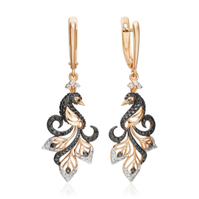 Серьги «Павлины» с английским замком из красного золота с фианитами 02-3499-00-403-1110-52