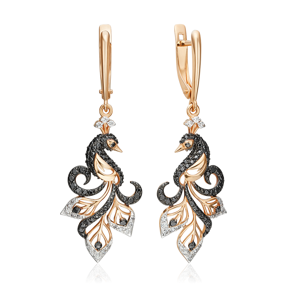 Серьги «Павлины» с английским замком из красного золота с фианитами 02-3499-00-403-1110-52