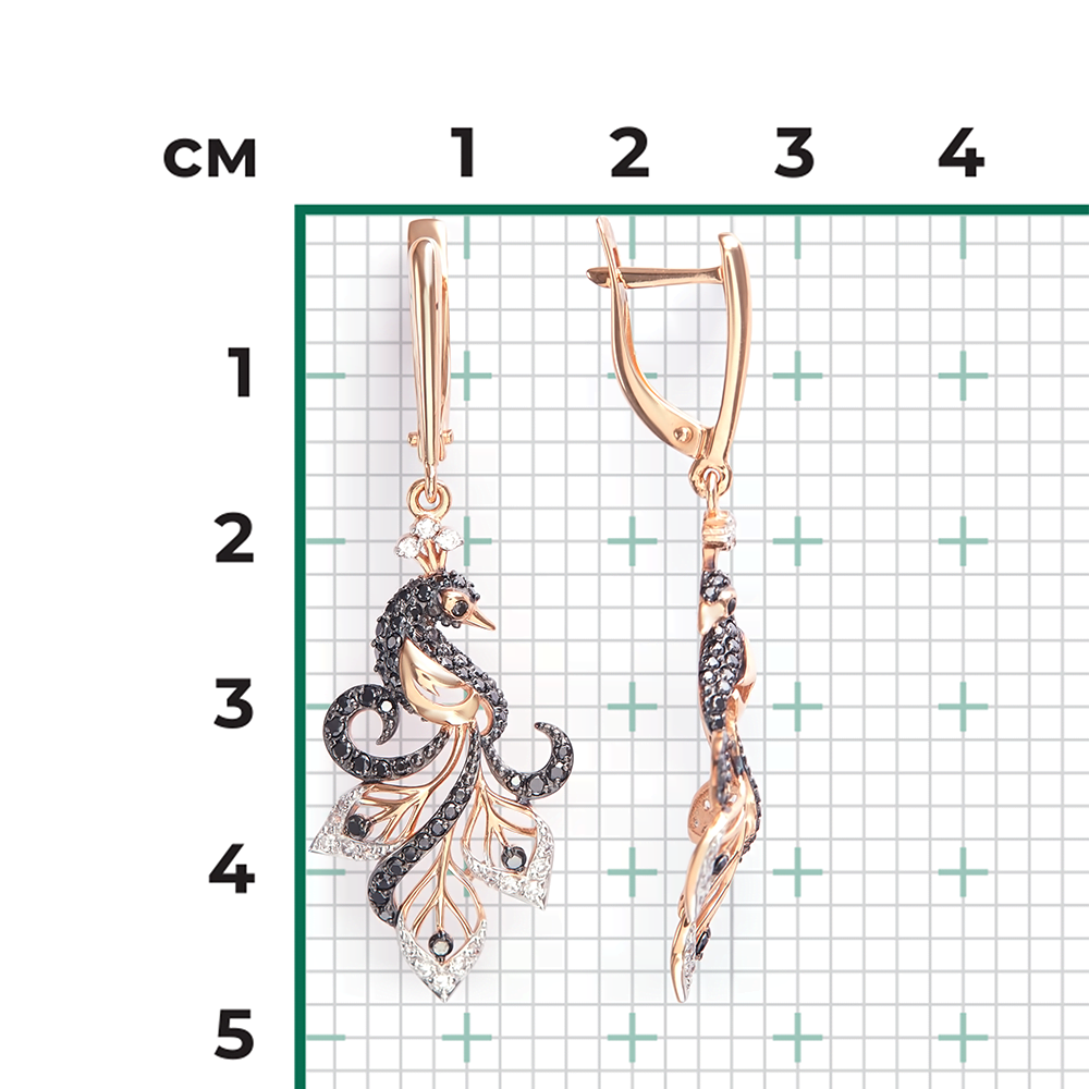 Серьги «Павлины» с английским замком из красного золота с фианитами 02-3499-00-403-1110-52