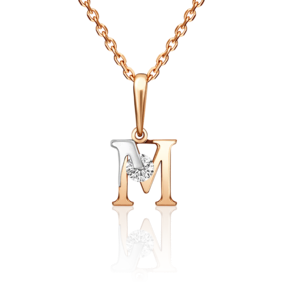 Подвеска «Буква М» из комбинированного золота с фианитом 03-3119-М-401-1111