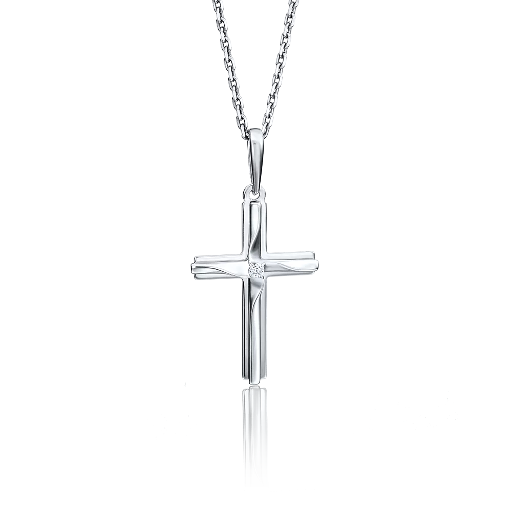 Декоративный крест из белого золота с бриллиантом 03-2736-00-101-1120-30