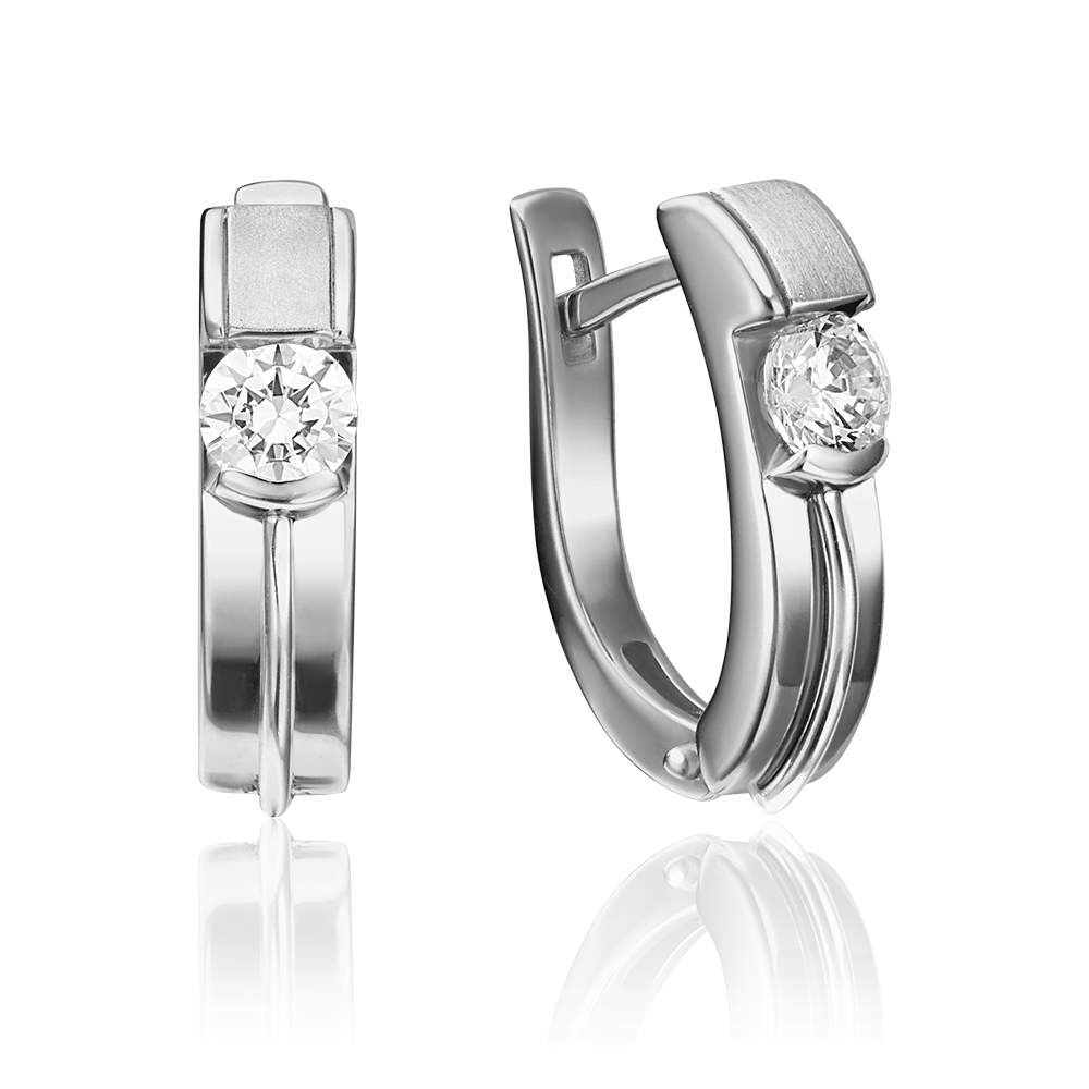 Серьги с английским замком из белого золота с фианитом 02-4300-00-501-1120-38