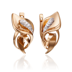 Серьги «Каллы» с английским замком из красного золота с фианитами 02-4280-00-401-1110-23