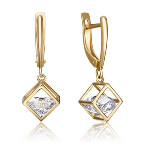 Серьги с английским замком из лимонного золота с фианитом 02-4343-00-501-1130-38