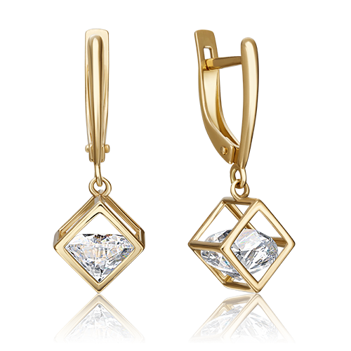 Серьги с английским замком из лимонного золота с фианитом 02-4343-00-501-1130-38