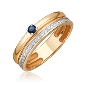 Кольцо из красного золота с сапфиром и бриллиантами