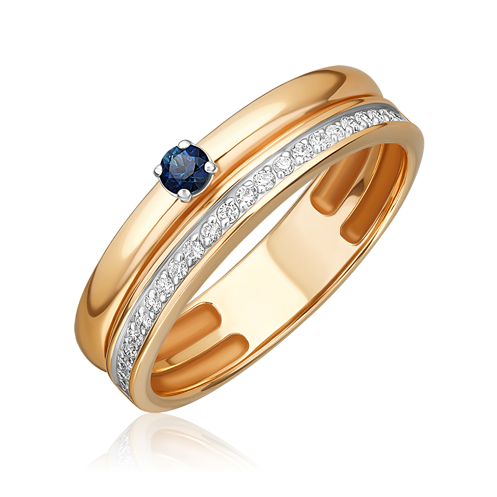 Кольцо из красного золота с сапфиром и бриллиантами 01-0347-00-105-1110-30