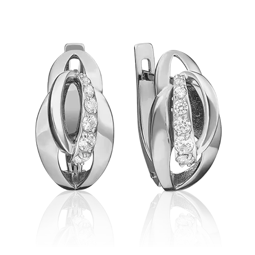 Серьги с английским замком из белого золота с фианитами 02-4567-00-401-1120-03