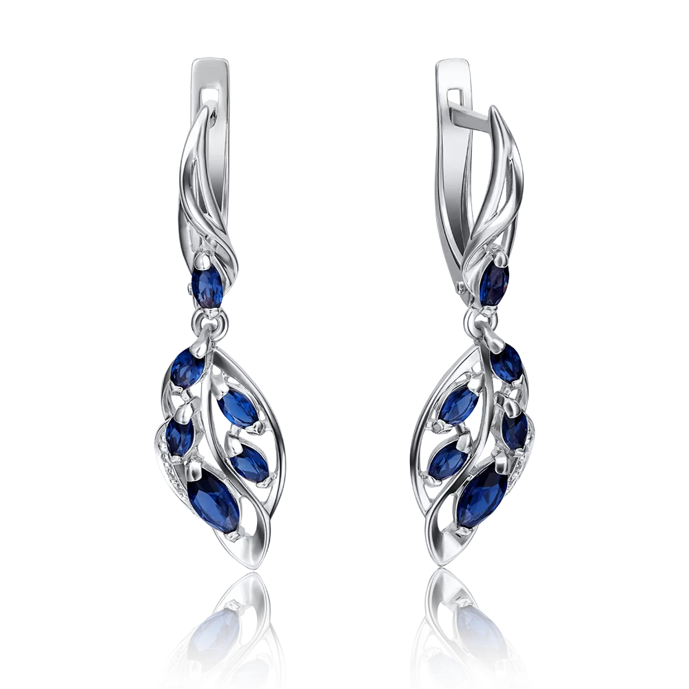 Серьги с английским замком из белого золота с сапфирами и бриллиантами 02-4032-00-105-1120-30