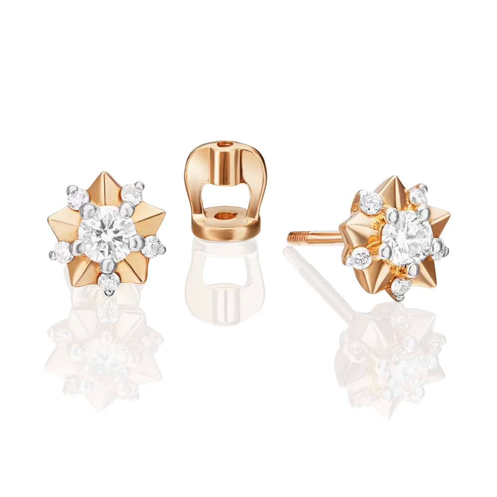 Серьги-пусеты из красного золота с бриллиантами 02-0967-00-101-1110-30