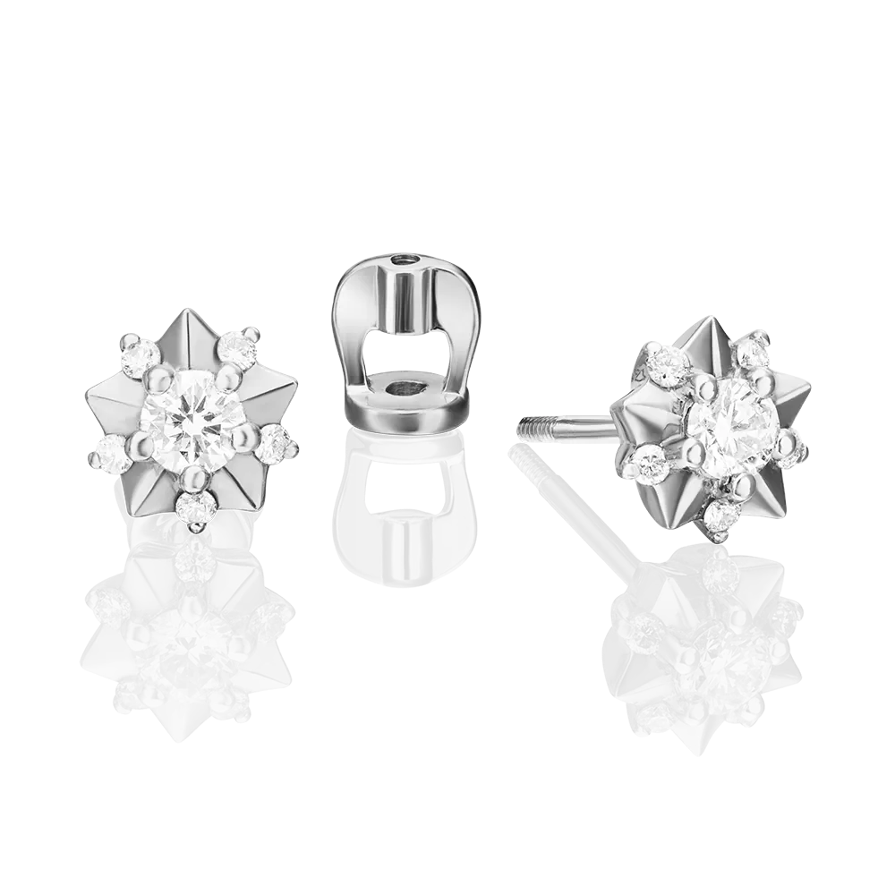 Серьги-пусеты из белого золота с бриллиантами 02-0967-00-101-1120-30