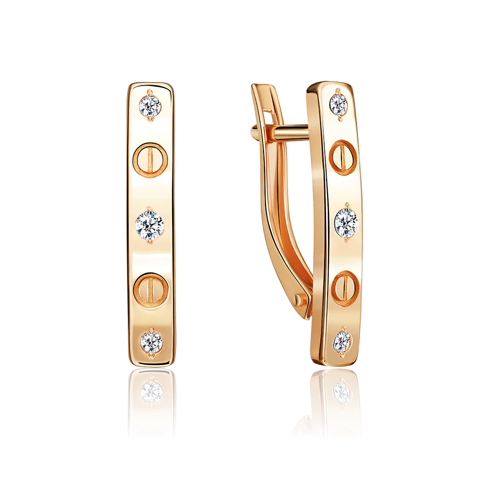 Серьги с английским замком из красного золота с фианитами 02-5514-00-401-1110