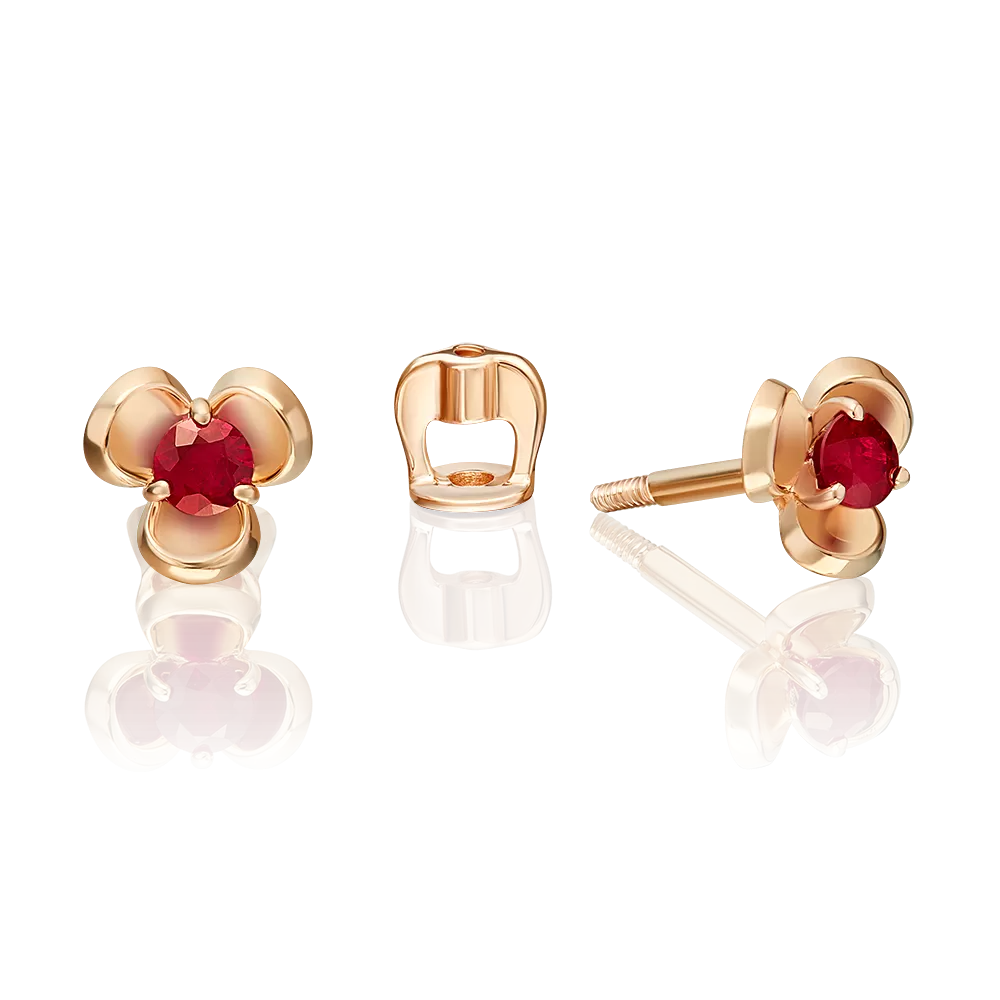 Серьги-пусеты из красного золота с рубином 02-5483-00-104-1110