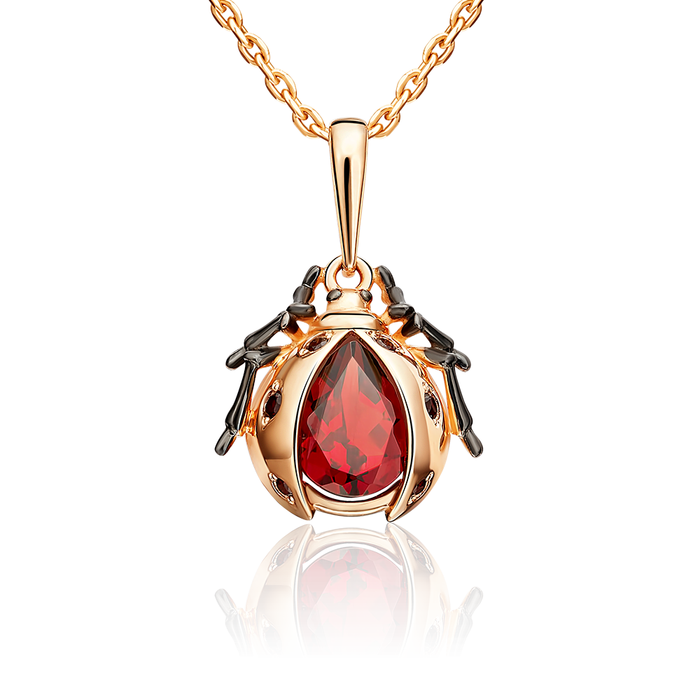 Подвеска «Божья коровка» из красного золота с гранатами 03-3142-00-204-1110-57