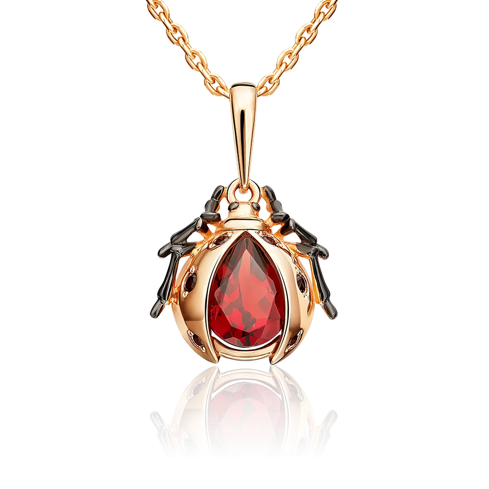 Подвеска «Божья коровка» из красного золота с гранатами 03-3142-00-204-1110-57