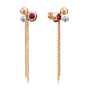 Серьги-пусеты «Кометы» из комбинированного золота с гранатом 02-4772-00-204-1111-75