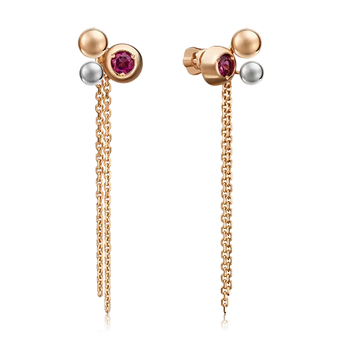 Серьги-пусеты «Кометы» из комбинированного золота с гранатом 02-4772-00-204-1111-75