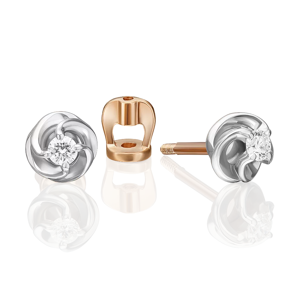 Серьги-пусеты из комбинированного золота с бриллиантом 02-5342-00-101-1111