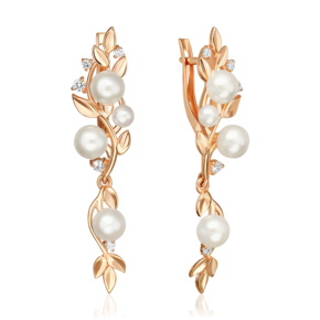 Серьги «Снежные ягоды» с английским замком из красного золота с жемчугом культивированным и фианитами 02-5600-00-302-1110